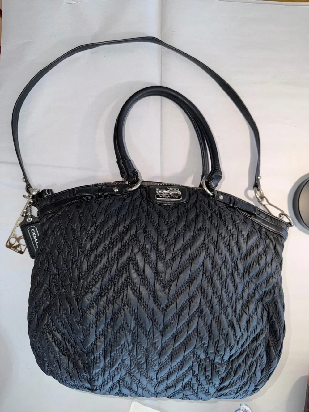 70th Anniversary | Coach Madison Quilted Chevron Nylon Large Lindsey Black